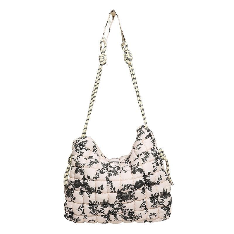 

Wind new floral cloud bag female student large-capacity shopping bag rhombus embroidery thread niche single shoulder oblique span bag one size fits all бежевий