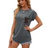 Summer Women's T-shirt Crew-neck Patchwork Leopard Pocket Short Sleeve Casual T-shirt Top