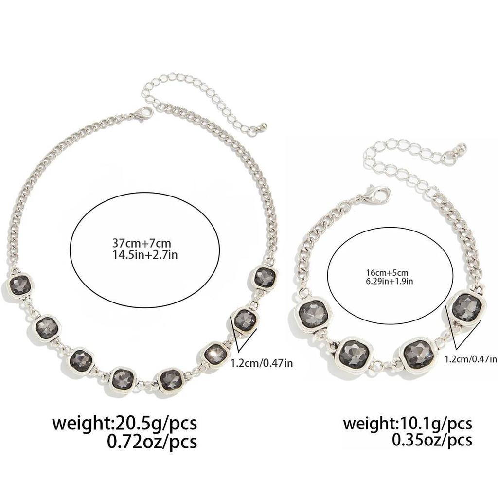 SHIXIN Exquisite Shining Rhinestone Choker Necklace Bracelet Jewelry Set For Women Retro Irregular Short Neck Chain Accessories