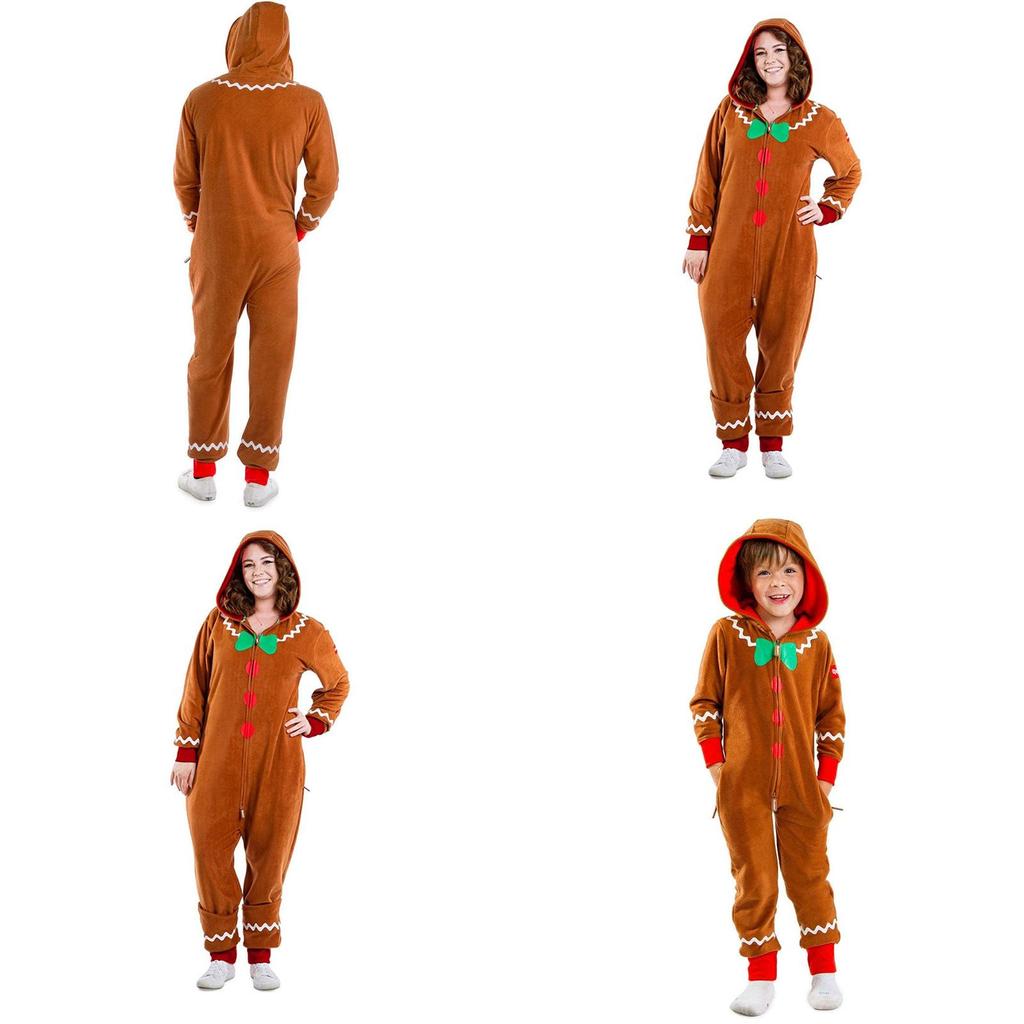 Christmas Gingerbread Man Cosplay Costume Kids Adult Hooded Jumpsuits