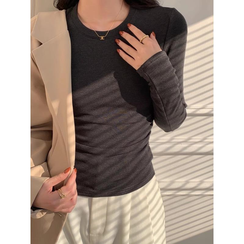 Jarní a podzimní dámské vnitřní tričko s dlouhým rukávem Top tričko s elastickým základem