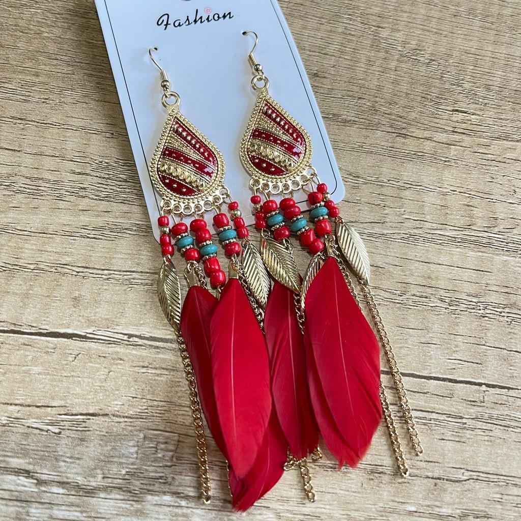 Vintage Bohemian Feather Tassel Earrings Exaggerated Ethnic Vacation Dangle Ear Jewelry Fashion Accessories For Women