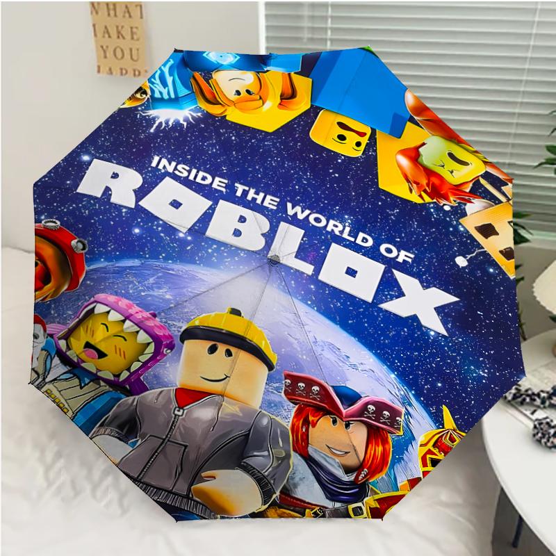 Roblox Print Automatic Umbrella, 8 Rib Iron Frame, Plastic Handle, Suitable for Outdoor Travel &Daily , Ideal Gift