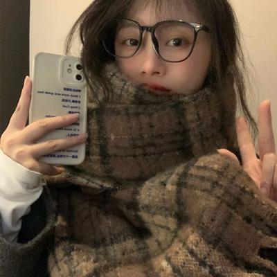Scarf Winter Women's High End New Plaid Couple Warm and Thickened Long Shawl Integrated Neck Scarf Trendy