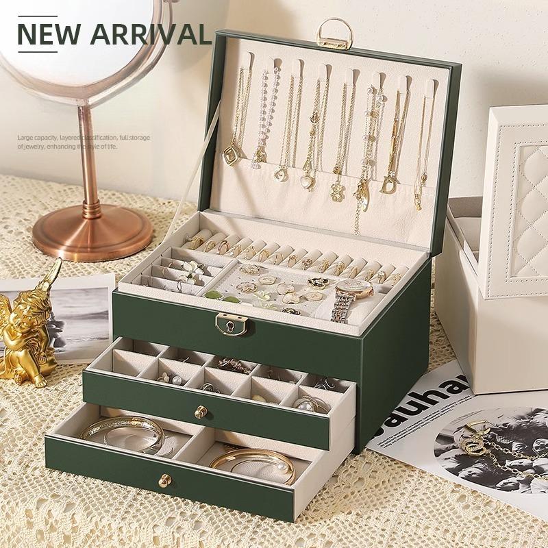 Three-layer Jewelry Storage Box, High-end Exquisite Necklace, Earrings, Gold Jewelry, Hand Jewelry Box, Large-capacity Multi-layer Pumping.