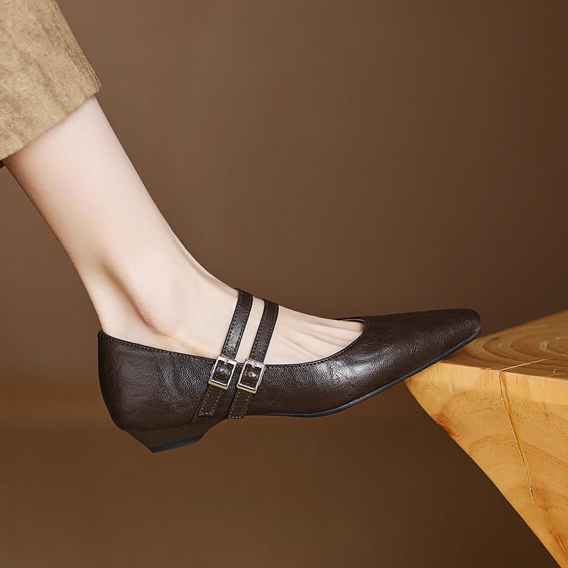 Fashion Casual Woman Shoe Pointed Toe Female Footwear Shallow Mouth Low Heels Dress New Slip-On Fabric Mary Janes  Lace-Up Rubber Leisur