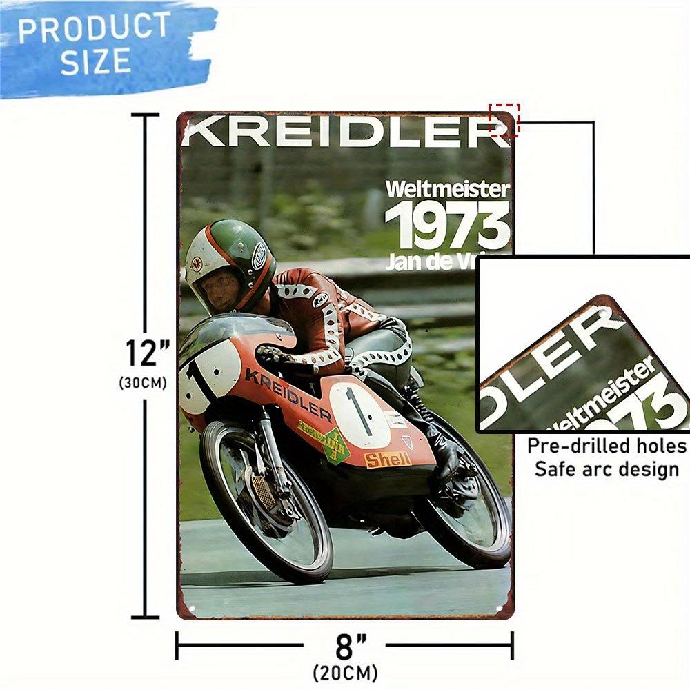 Hisun Tin Sign HD Tin Sign Vintage Kreidler World Champion Jan de Vries Retro Metal Tin Sign for Garage Wall Decor