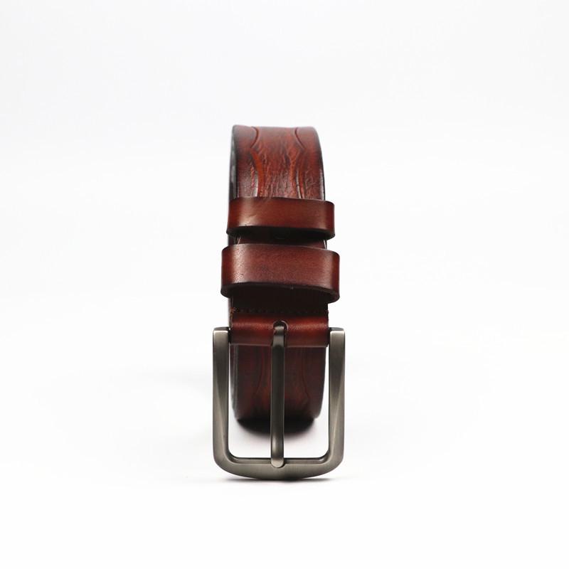 Men's Retro Business Belt - Genuine Cowhide Leather with Alloy Pin Buckle and Embossed Design