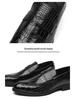 British Men's Crocodile Pattern Shiny Leather Loafers – Pointed Toe Slip-On Shoes for Nightclub Hairstylists, Cross-Border Plus Size Available.
