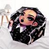 1pc Dark Elegance Addams Pattern Beautiful Looking Automatic Folding Cartoon Fashion Umbrella, 3 Folding, 8 Practical Iron Frame Design, Durable and S