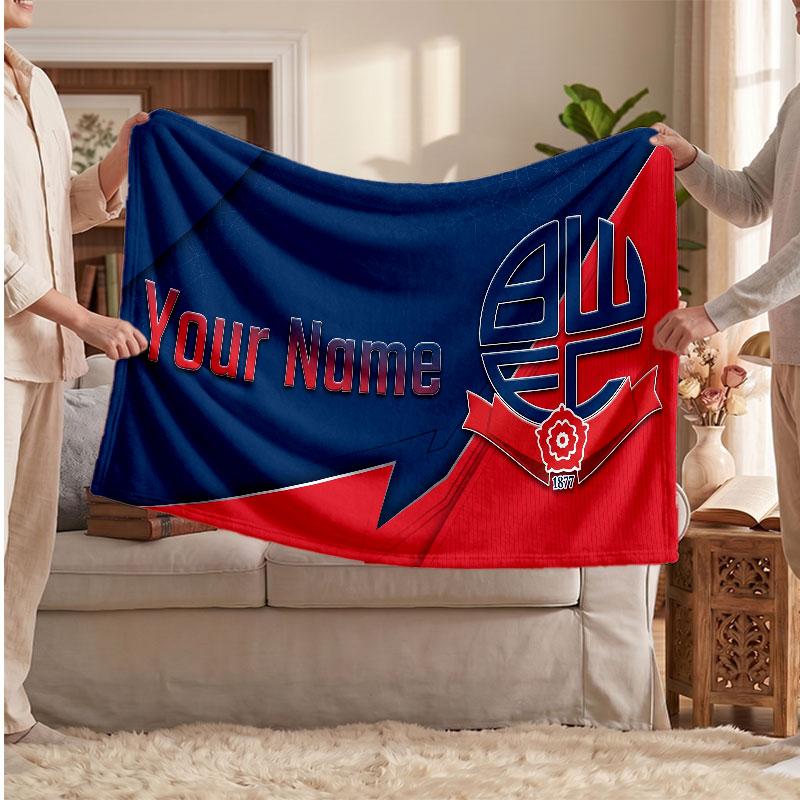 Bolton Wanderers FC Personalized Fleece Blanket With Football Logo, Custom Name Text Soft Warm Home Throw Blanket