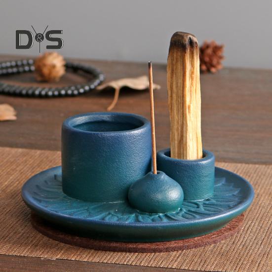 Palo Santo Halter 4-in-1 Keramik Räucherstäbchenhalter Kerzenhalter mit Aschefänger Lotus Schale Räucherbrenner für Stäbchen Salbei Räuchern Meditation Yoga