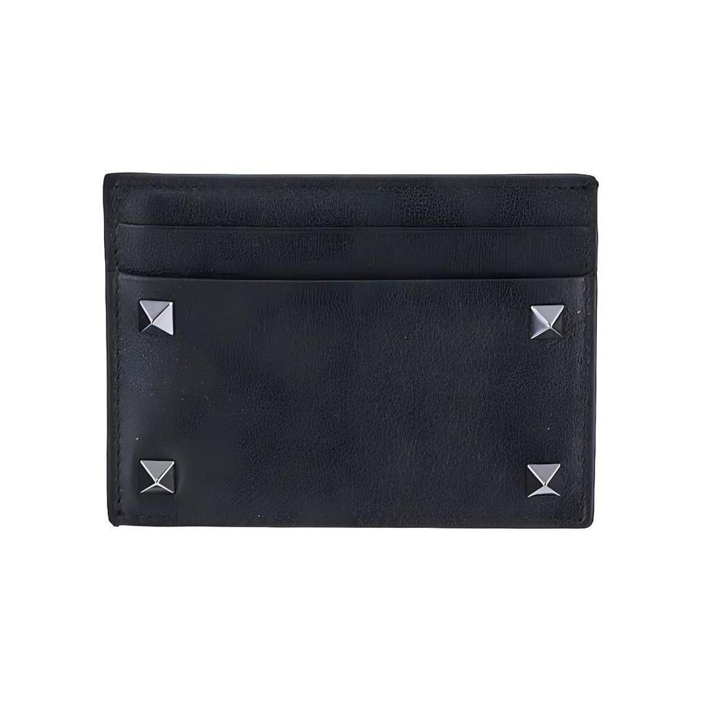 Valentino Rockstud Metal Rock Rivet Detail Calfskin Card Holder Men Accessories Black 2Y2P0523VH3-0NO