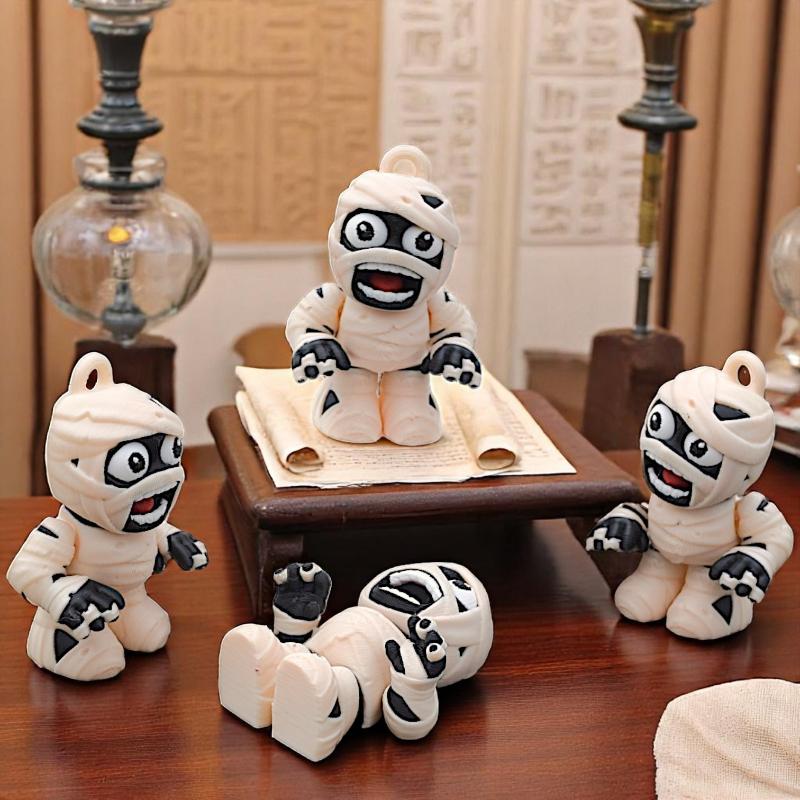 3D Printed Articulated Mummy Figurine Cute Bandage Mummy Movable Joints Halloween Desktop Ornament Car Hanging Party Decor Gift
