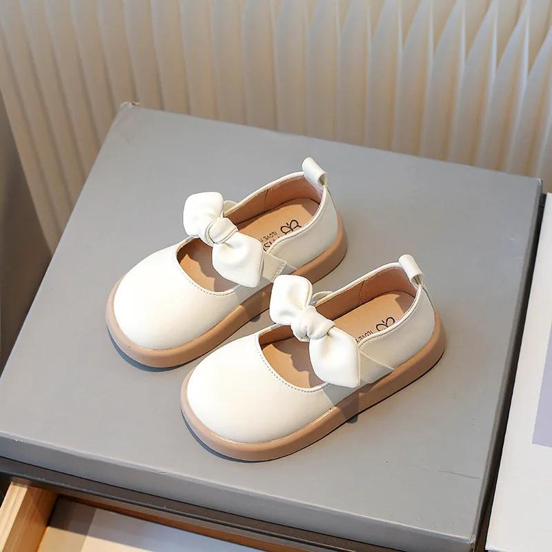 New Sweet Girls Leather Shoes Spring Autumn Solid Color Daily Day Little Girl School Shoe Kids Princess Shoes Soft Bottom G09073