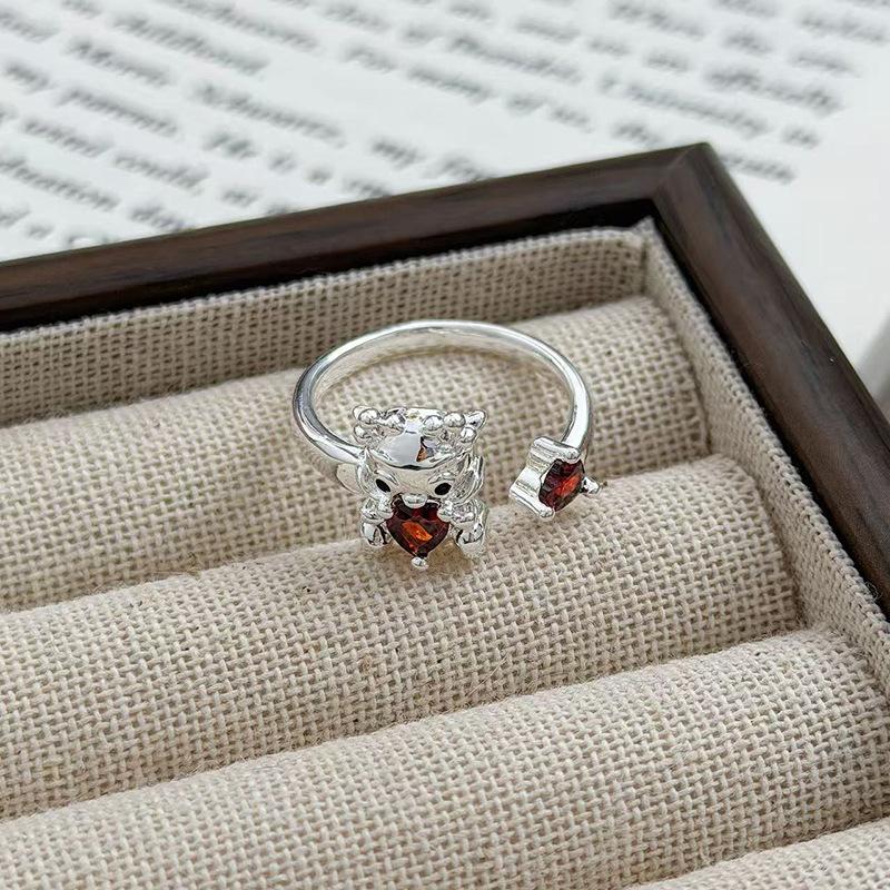 Childish Fun Condensation Cute Wind Rabbit Zircon Temperament Sweet Cool Open Ring Female Love Personality Simple Fashion Ring