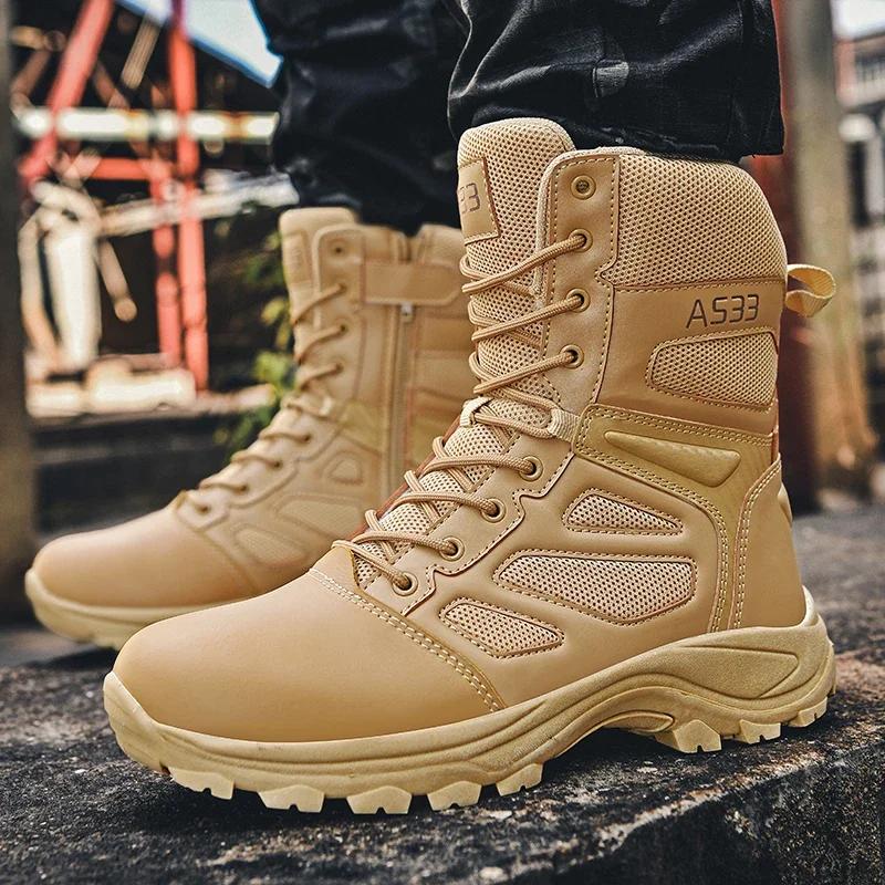 Men Tactical Boots Breathable Army Boots Motorcycle Unisex Lace Up Climbing Hiking Shoes Male Desert Boot Safety Hunting Boots