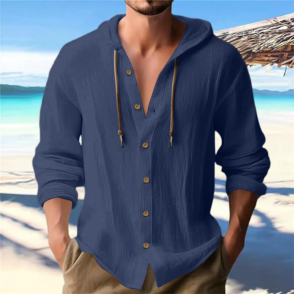 Men's Summer New Loose Print Long Sleeve Shirt Cardigan Beach Shirt