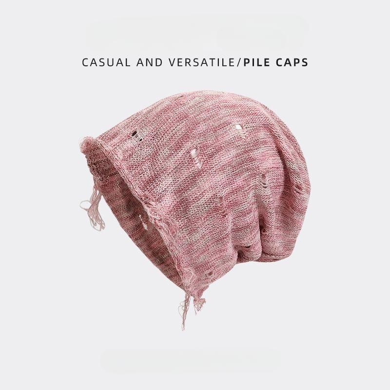 

Градиентная вязаная шапка-баотоу, холодная шапка с рваным отверстием, ретро, японская уличная, шапки для наслаивания, подчеркивающие маленькое лицо, весна и лето