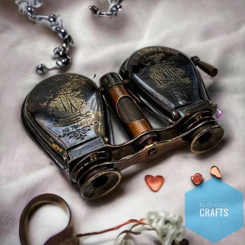 Nautical Maritime Antique Style Brass Soli BINOCULAR 4" Travelling pocket Telescope Binoculars Antique 1857 Brass Gift