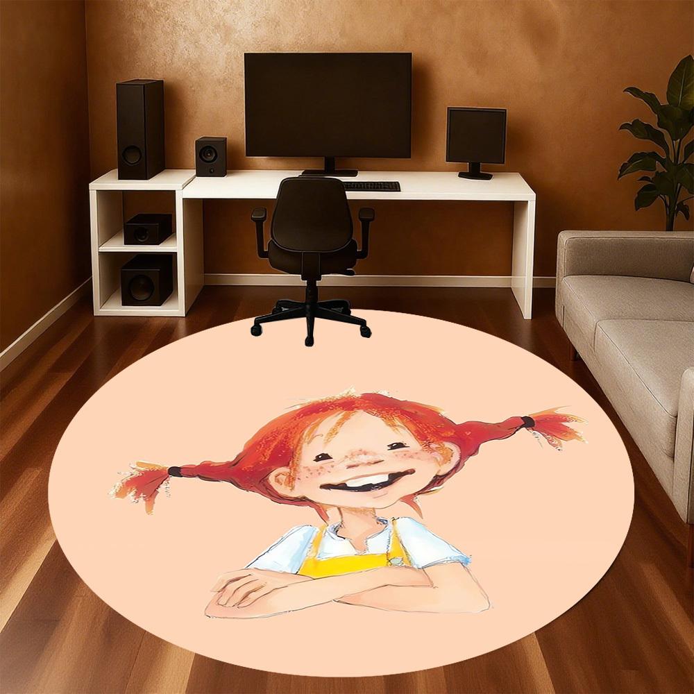 1pc Pippi Longstocking Round Chair mat Area Rug - Non-Slip, Floor Mat for Office, Bedroom, home decor Christmas Gift p0811023