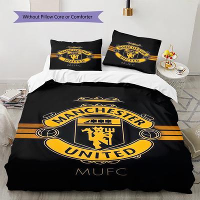 Man Utd Ropa de Cama Juego de Colcha Funda de Colcha Funda de Almohada Decoración del Hogar Regalo de Cumpleaños (1 * funda nórdica + 2 * fundas de almohada, sin núcleo)