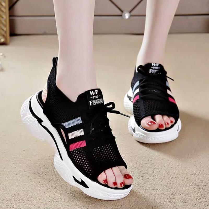 Dámské ležérní sportovní sandály, pletené, s tlustým dnem, protiskluzové, lehké, prodyšné, sportovní, lehké a pohodlné