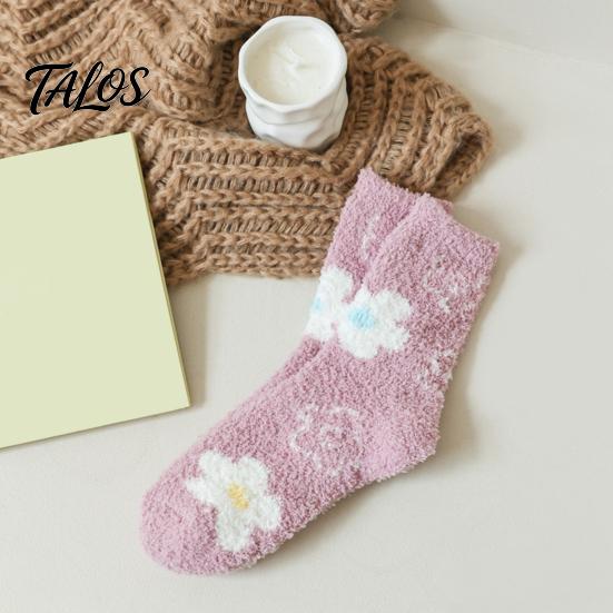 Warmth Retaining Sleep Socks Coral Fleece for Women, Soft Thermal Crew with Non-Binding Winter Gift Cold Feet Top, Fuzzy Cute Prints Autumn Velvet