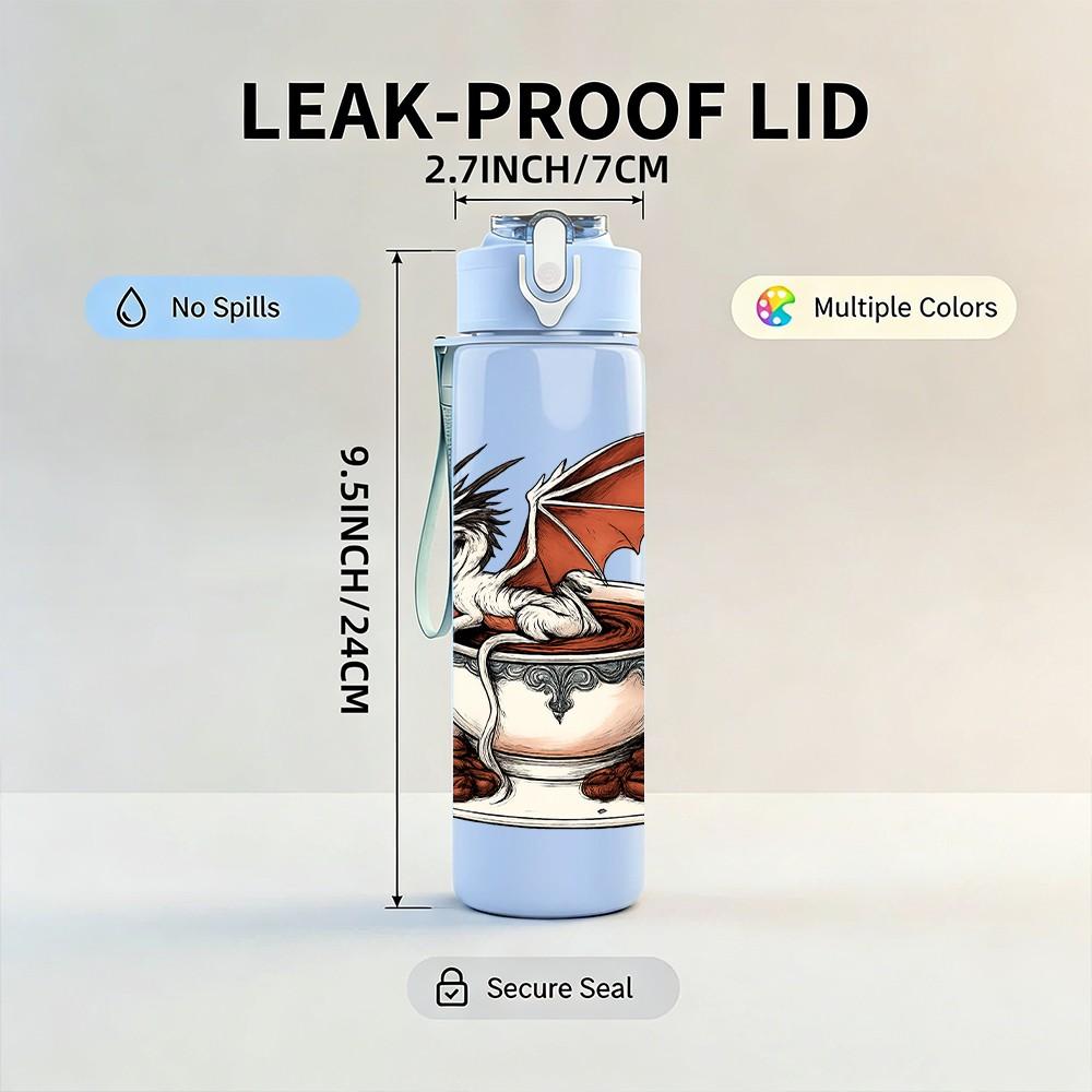 1PC Dragon Tea Cup Art 750ml Color Plastic Sports Water Bottle Leakproof Flip Straw Lid Suitable for Sports Office Home Use