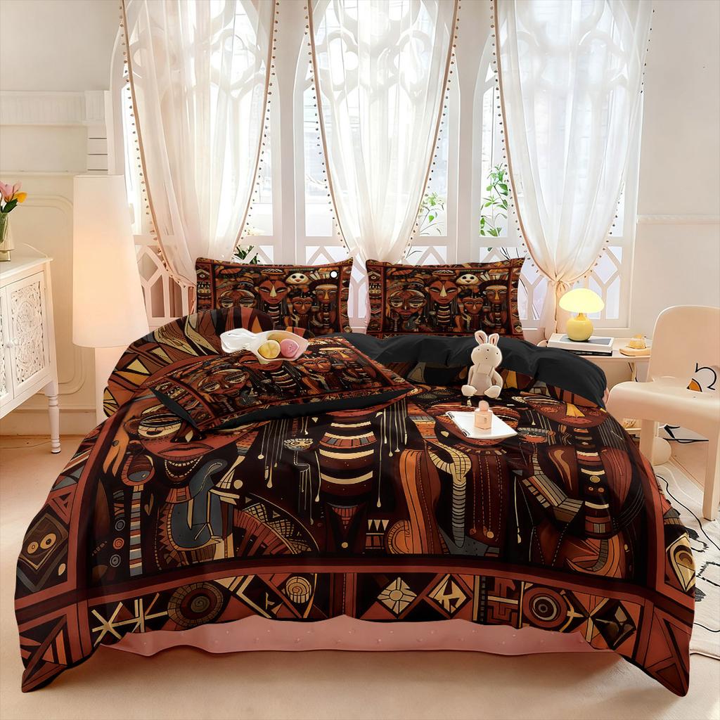 3PCS Retro Totem Ethnic Style Printed Coreless Bedding Set Soft Dormitory Bedroom Multiple Sizes Decoration Machine Washable
