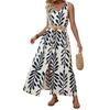 New Sleeveless Leaf Print Maxi Dress With Belt Vacation Style Holiday Long Dress For Women