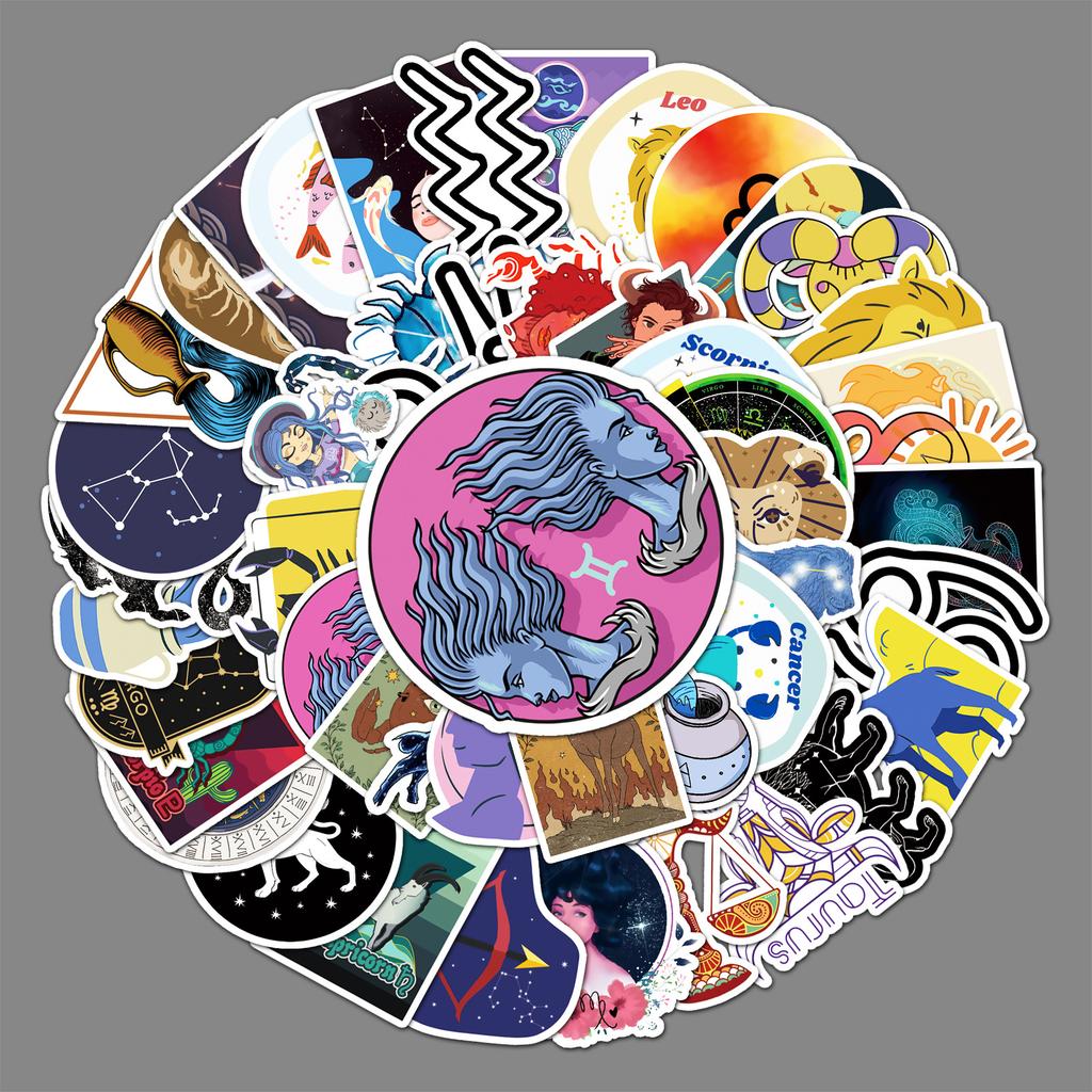 50 Bilder von zwölf Tierkreiszeichen Doodle Persönlichkeit Galaxie Kreativ Guka DIY Skateboard Wasserbecher Koffer Aufkleber