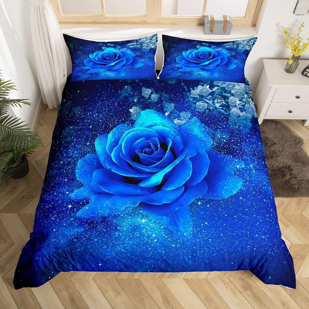 Royal Blue Roses Bedding Set Valentine's Day Flower Duvet Cover Girls Lovers Couple Comforter Cover Floral Polyester Quilt Cover