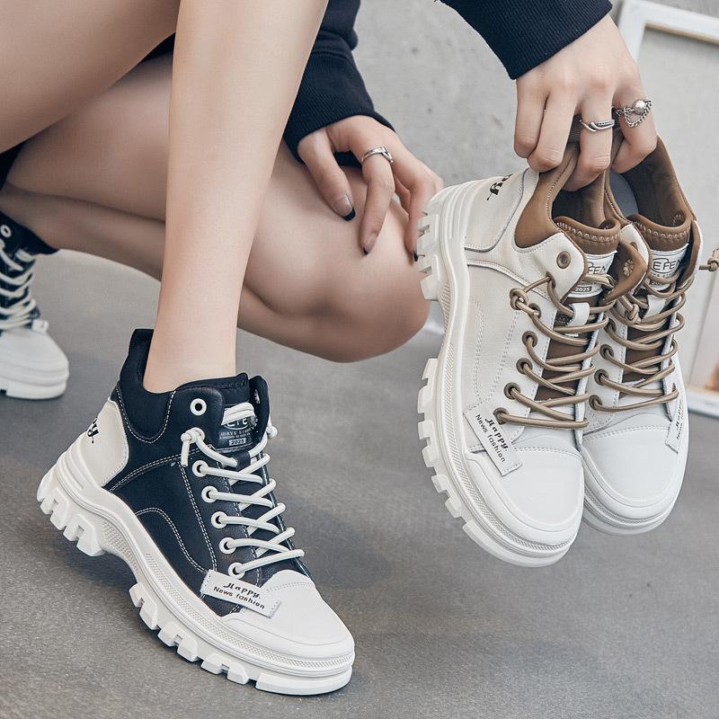 Trend tooling boots women's winter and autumn new high-top casual short boots velvet little white women's shoes platform Martin boots