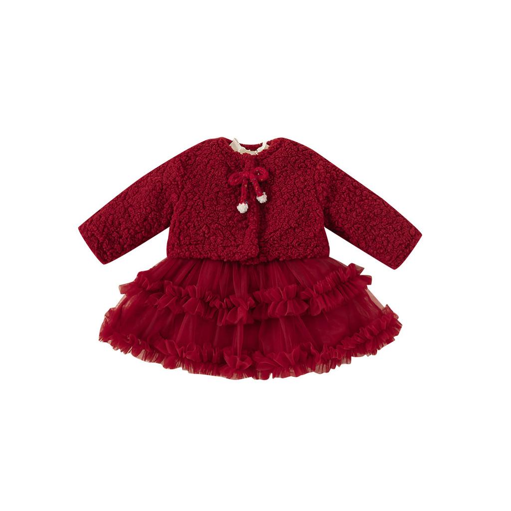 

Childrens Dress And Coat Set With Pure Color Design For Girls Ages 3 To 8 90cn