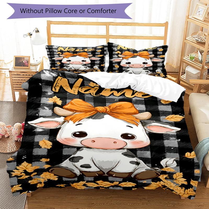 3pcs Custom Name Cow Bedding Set Duvet Cover Closure Includes 1 Duvet Cover & 2 Pillowcases, Soft and Comfortable for All Seasons.