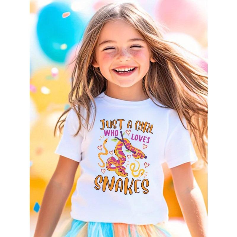European sizes Snake Print T-Shirt - "Only the Snake Girl Loves Snakes" Graphic, White Short Sleeve Round Neck Summer Top