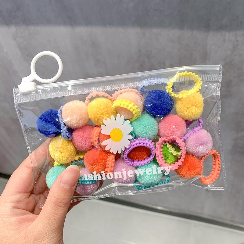 20Pcs Colorful Soft Plush Ball Hair Bands for Girls Kids Elastic Hair Ponytail Ropes Rubber Bands Headwear Hair Accessories Gift