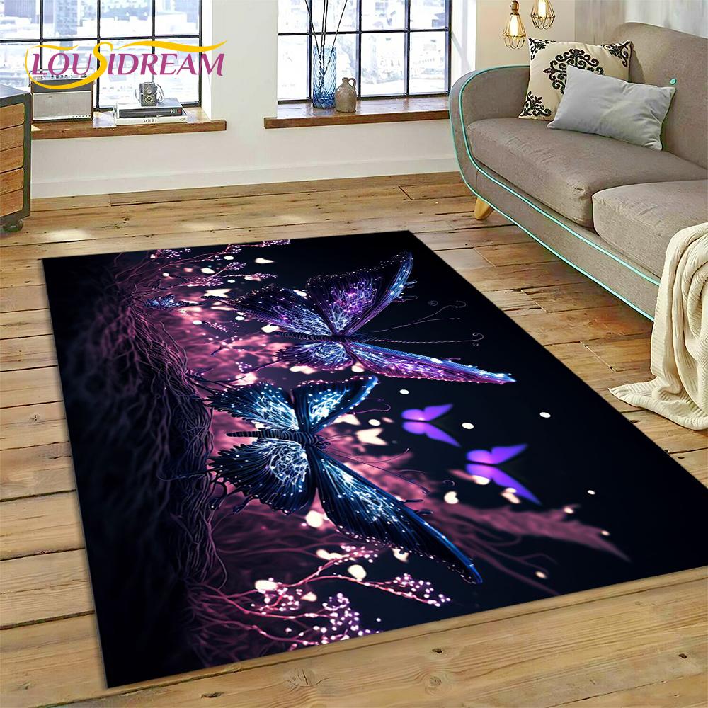 Cartoon Flower Fantasy Butterfly  HD Carpet Rug for Home Living Room Bedroom Sofa Doormat Decor,Kids Area Rug Non-slip Floor Mat