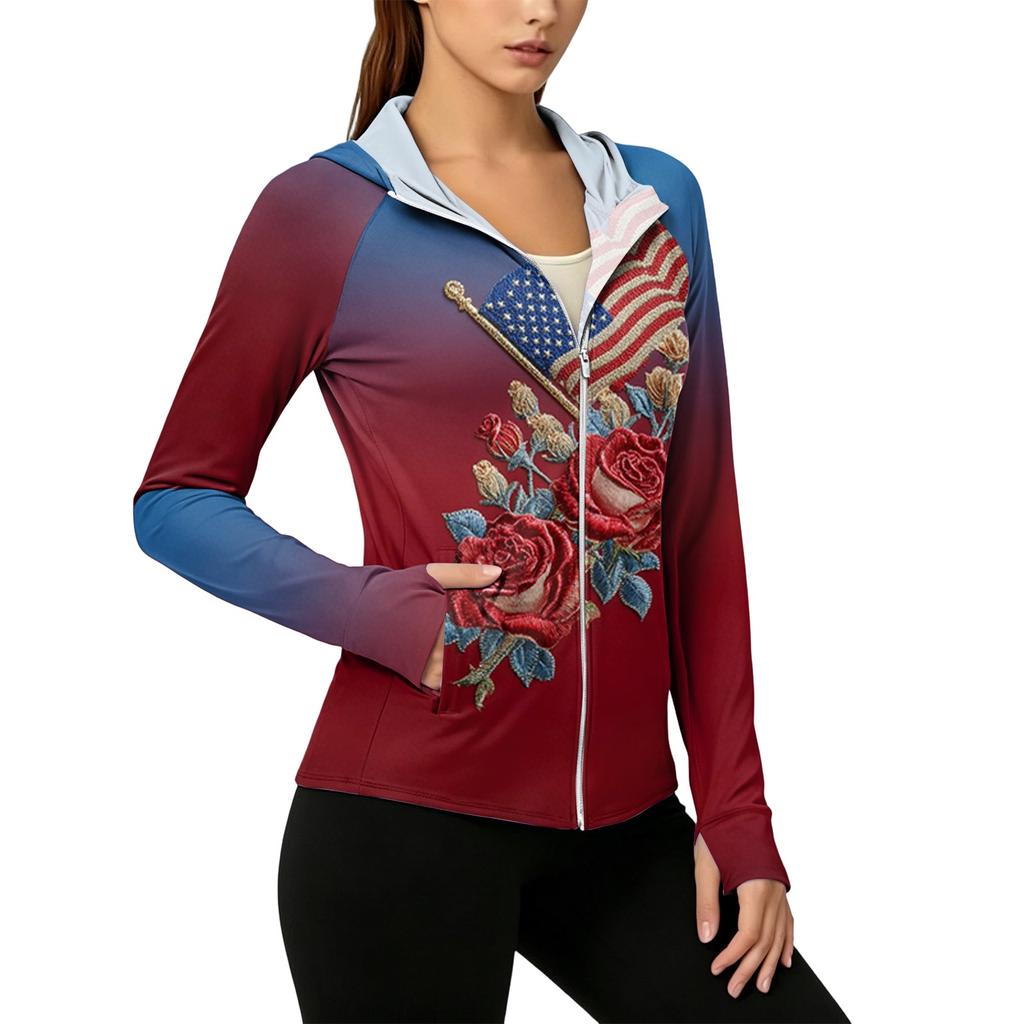 Women's Full Zip Hooded Jacket with Pockets Long Sleeve Lightweight Sun Protection Outerwear for Outdoor Activities