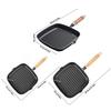 Cast Iron Grill Pan Non-Stick Square Skillet with Drip Spout with Wooden Handle for Indoor & Outdoor Grilling