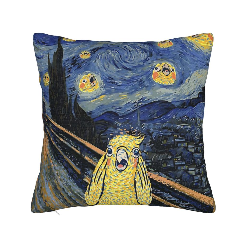 Mini Schnauzer Dog Van Gogh Starry Night Pillowcase Polyester Cushion Cover Decorations  Pillow Case Cover Sofa Square cm