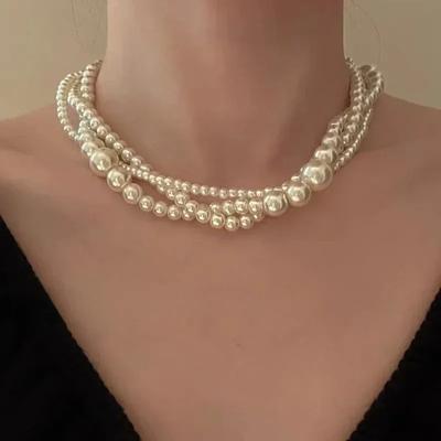 Bohemian Pearl Multilayer Necklace For Women Party Luxury Baroque Pearls Necklaces Ladies French Fashion Wedding Clavicle Chain Girls Neck Jewelry