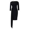 Women's Asymmetric Neck Three Quarter Sleeve Pencil Midi Dress Mid Waist Elegant Ruched Tie Office Dress