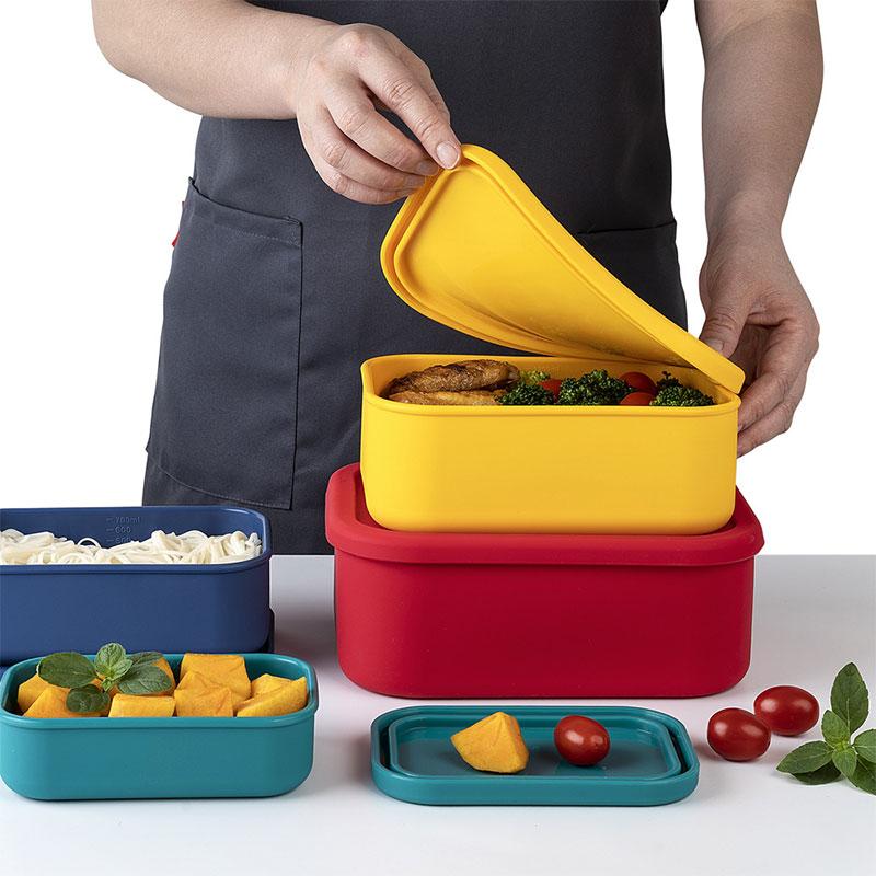 Portable Silicone Lunch Box With Lids Sealed Food Storage Container Box Leakproof Kitchen Refrigerator Transfer Oven Lunch Box