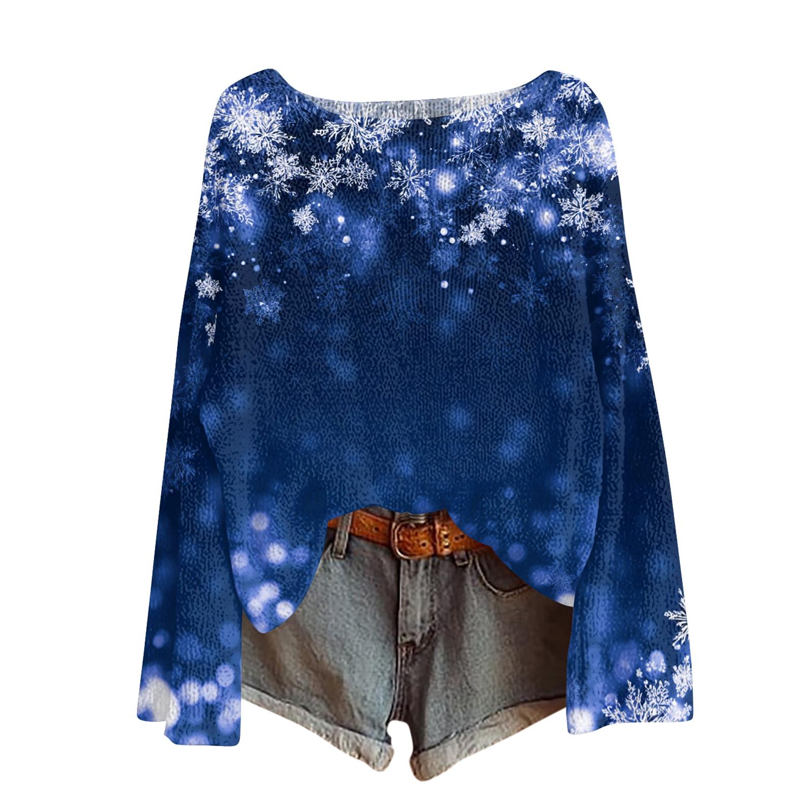 

Женские осенние свитера с длинным рукавом, топы с принтом, пуловеры, свободная нарядная повседневная базовая одежда XXL синий