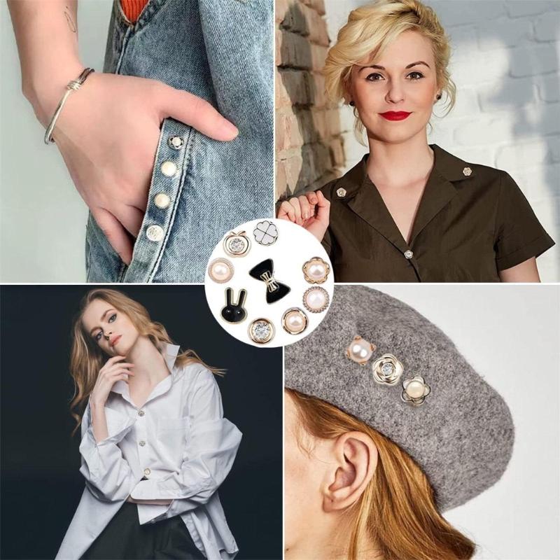 55Pcs Charm for Socks Sweater Shawl Clip Brooch Safe Pin Jewelry Charm Artificial Pearls Rhinestones Brooch Pin