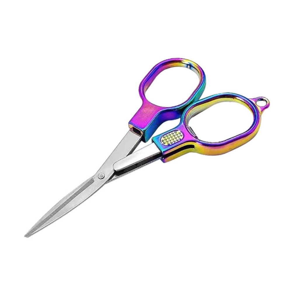 Portable Folding Scissors Rainbow Colored Stainless Steel Fishing Line Cutter Polished Blade Multifunctional Scissors Hand Tool