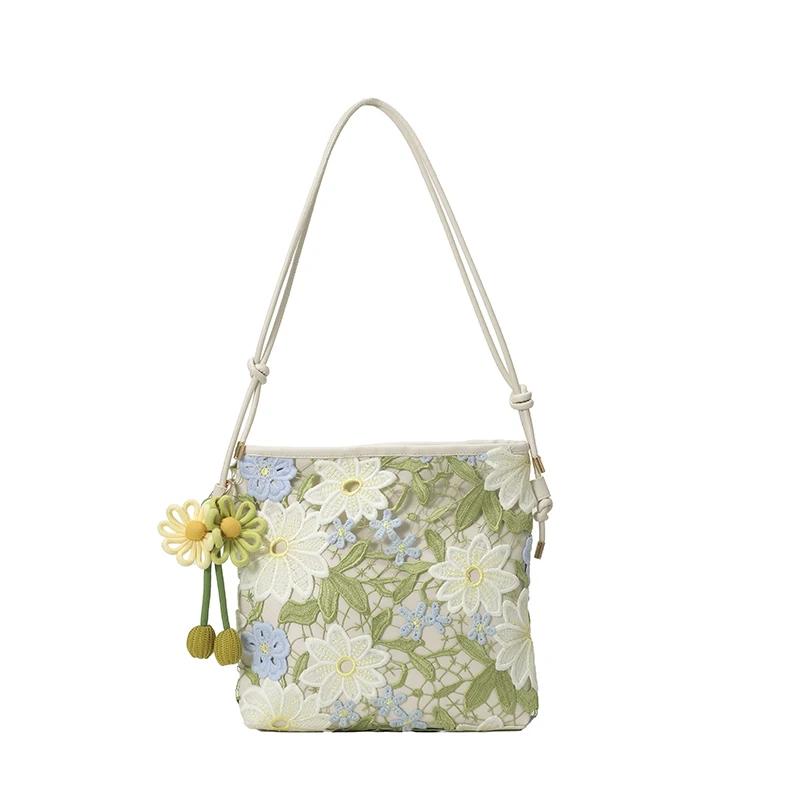 

Popularity Temperament Flower Zipper Simple Sweet Shoulder Bags 2026 Fashi Commute Sewing Thread Small Square Bags for Women світло-зелений колір