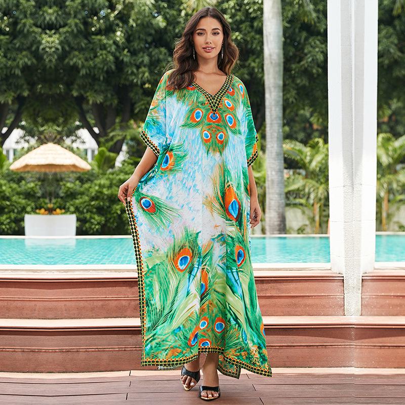 European-American Cotton Tie-Dye Beach Dress: Loose Robe & Bikini Cover-Up